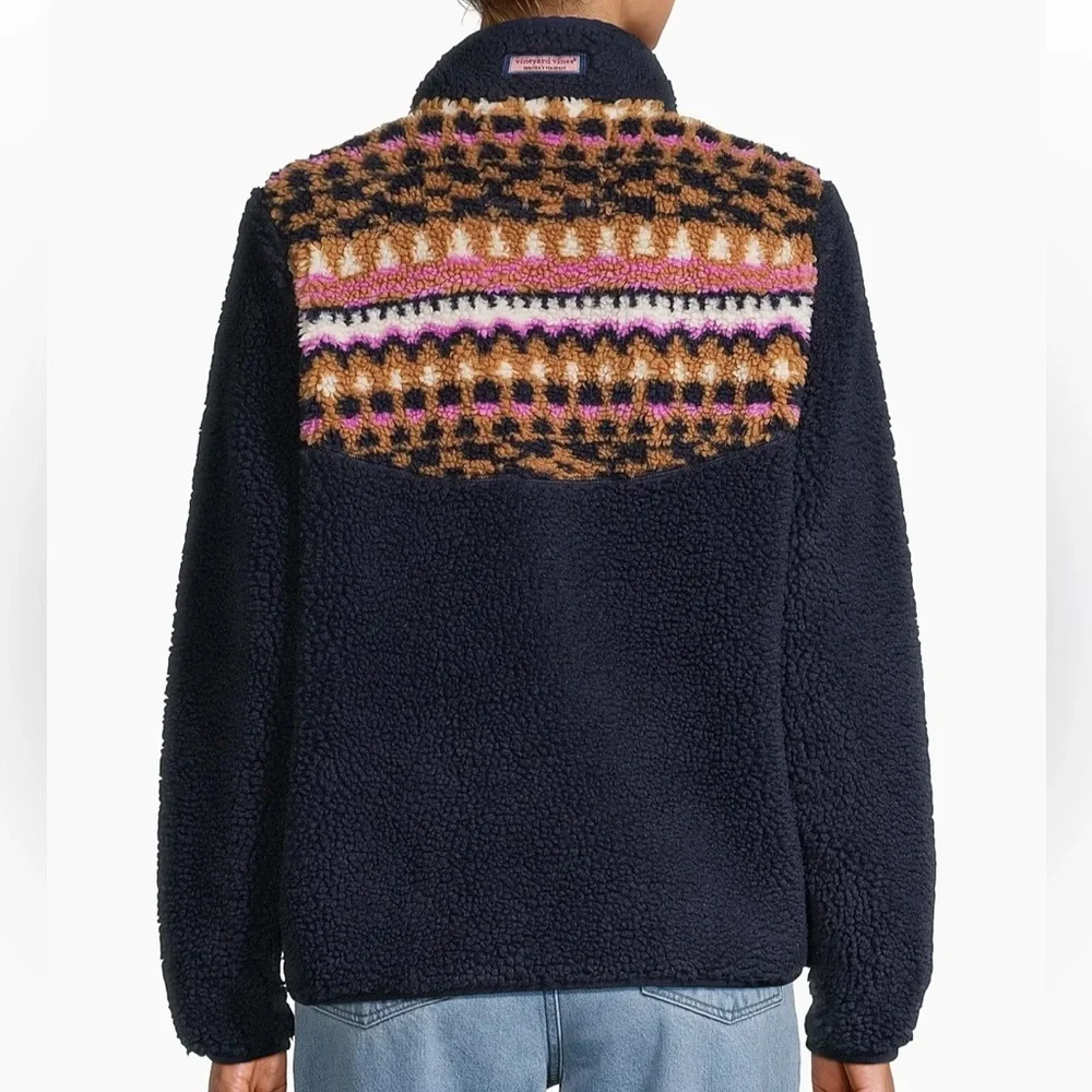 Vineyard Vines Size MEDIUM Fair Isle Sherpa Fleece Half Zip Pullover Sweatshirt - Picture 3 of 12